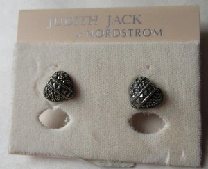 Vintage Judith Jack Sterling Silber Markasiten kleine Herz Ohrringe - Bild 1 von 3