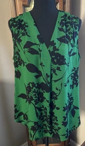 Worthington donna taglia L verde nero floreale leggero scollo a V senza maniche - Foto 1 di 10