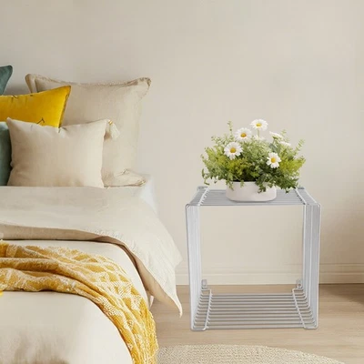 Side Table, Square Geometry Side Table, Linear Metal End Table - Image 1 of 4