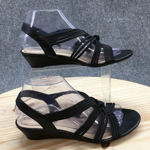 Lifestride Sandals Womens 8 M Yvette Slingback Black Fabric Casual Wedge Heels - Picture 1 of 19