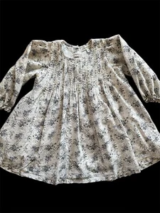 Baybala NWOT 2022 Ivory/Black Floral Pleated Woven Cotton Lined Long Sl Dress-2T - Picture 1 of 7