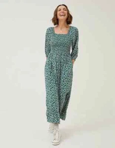 Fat Face Adele Woodblock Green Ditsy Shirred Midi Dress - Size 10 Regular - Picture 1 of 2