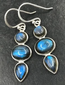 Labradorite multistone drop earrings, Solid Sterling Silver. New. Actual ones. - Picture 1 of 11