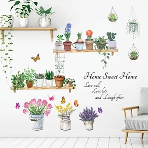 DS9-8055 Green Potted Plants Wall Sticker Tropical Flower Plant Decals Removable - Picture 1 of 12