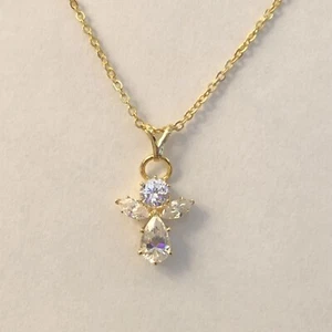 Vintage 18 Inch Gold Plated Chain & Angel Pendant Clear Stones Seta - Picture 1 of 12