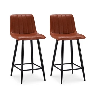 Set of 2 Faux Leather Bar Stools Metal Frame with Foot rest Pub Chairs Stools - Picture 1 of 45