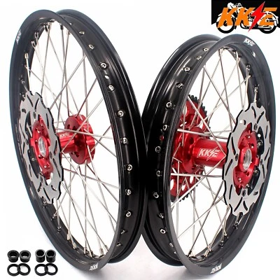 KKE 21/19 Dirt Bike Wheels fit Suzuki 2007-2018 RMZ250 RMZ450 05-2017 Red Hub - Image 1 of 4