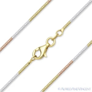 1.1mm Diamond-Cut Link Snake Chain Necklace 925 Sterling Silver w/ 14k & Rhodium - Picture 1 of 2