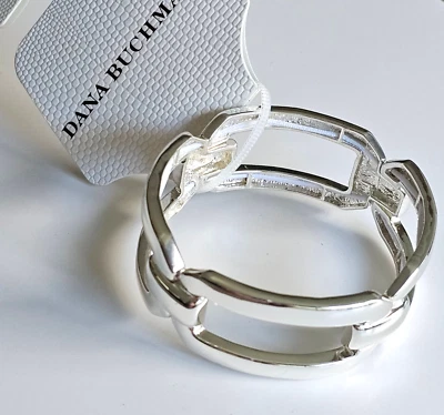Pulsera elástica de eslabones de cadena rectangulares tono plata Dana Buchman nueva con etiquetas Foto 1 de 3
