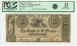 1846 $10 The Bank of St. Mary's, GEORGIA Note - PCGS Fine 12 - Picture 1 of 2