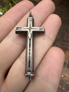Rare Antique Victorian Sterling Silver Etched Retractable Cross Pendant Pencil - Picture 1 of 20
