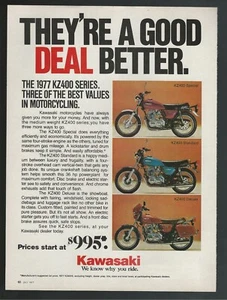 1977 KAWASAKI KZ400 MOTORCYCLE advertisement, Kawasaki bikes print ad - Picture 1 of 3