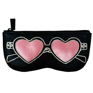 Gafas de sol de cuero Rebecca Minkoff rosa corazón gafas de sol estuche con cremallera - Imagen 1 de 9