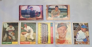 1967 Topps Billy Williams 1961 Don Larsen KC A's Kindall 1955 Bowman Fitz & Ward
