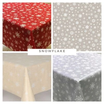 Plain Textured Christmas Snowflakes White Pvc Oil Vinyl Table Cloth Wipe Clean - Image 1 of 4