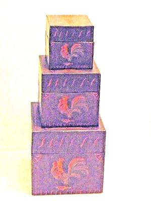 Nesting Boxes- Primitive SHIMMEL'S ROOSTER by R.A. Lang Card Company Set Of 3 - Image 1 of 4