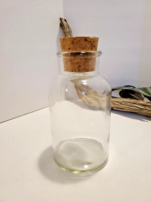 Clear Glass Jar with Heavy Bottom and Cork Stopper 6" tall x 3" diameter - Image 1 of 4