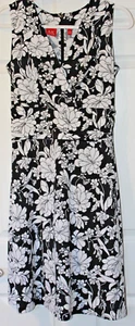 Anne Klein Damen Kleid Größe S schwarz weiß Blumen ärmellos V-Ausschnitt Fit & Flare - Bild 1 von 4