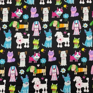 Fun Dog Park Social Floral Heart Black Sewing Cotton Quilting Fabric - Bild 1 von 2