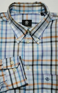 Bogner Mens Cotton Plaid Button-Up Shirt Long Sleeve Blue Orange Purple Size 42 - Picture 1 of 11