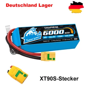 Yowoo 22,2V 6S 6000mAh XT90S 150C Graphen Lipo Batterie für Flugzeug Auto Drohne