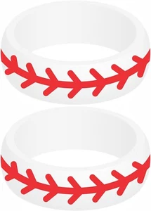 Two (2) BASEBALL THREAD Silicone Rings Active Wedding Band Replacement Pick Size - Picture 1 of 1