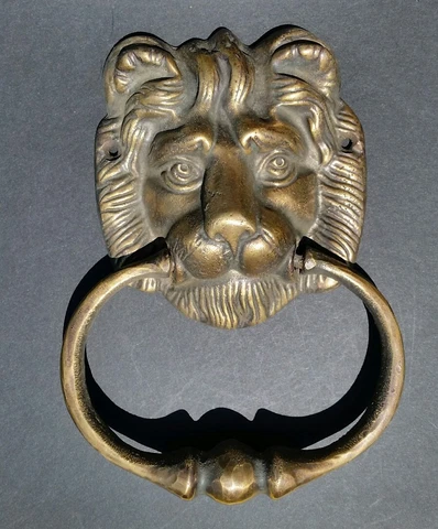 Lg. Antique Vintage Style Brass Lion Head Door Knocker, Towel Ring 6-1/2" # D2 Cover