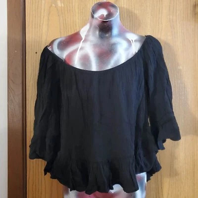 NWT Ambiance Women's Rayon Black Crop Top Round Neck Size Medium Foto 1 de 4