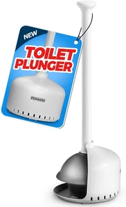 Toilet Plunger with Holder, Plungers for Bathroom Toilet Bowl Cleaners, White - Picture 1 of 6