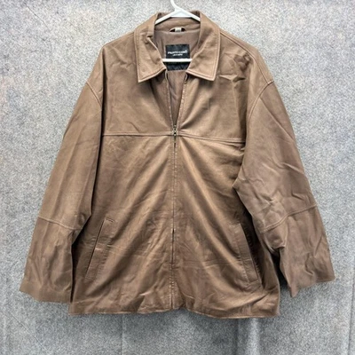 Chaqueta de Cuero Pronto Uomo Para Hombre Grande Marrón Cremallera Frontal Abrigo Genuino Prendas Exteriores Foto 1 de 4
