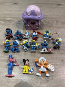 Konvolut 14 Figuren Schlümpfe rosa Panther Mickey + kleines Haus - Bild 1 von 9