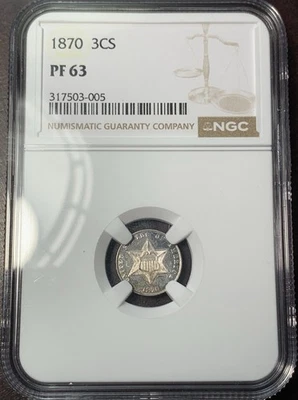 1870 3cs Proof 3 Cent Silver NGC PF63 Scarce Early Proof 1,000 Mintage - Image 1 of 4