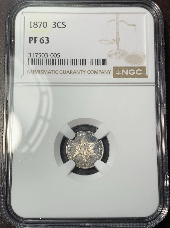 1870 3cs Proof 3 Cent Silver NGC PF63 Scarce Early Proof 1,000 Mintage - Image 1 of 4