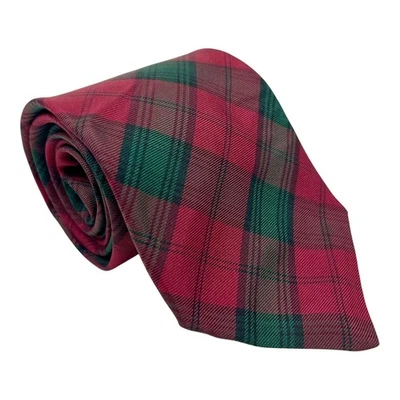 Corbata de colección Brooks Brothers roja/verde 100 % seda tartán patrón a cuadros 7 pliegues Foto 1 de 4