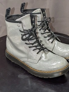 Dr. Martens Boots Womens Girls 5 Silver Glitter Zavala J Combat Boots Side Zip - Picture 1 of 9