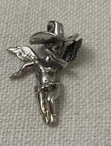 Vintage Sterling Silber Cherub Engel Cowboy Hut Western Reiter 925 Charm - Bild 1 von 8