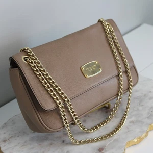 Michael Kors Sloan Pebbled Leder Schultertasche Taupe Gold Kette Crossbody Handtasche - Bild 1 von 13
