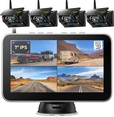 4 Magnetic Solar Wireless Backup Camera HD1080P 7" DVR Monitor, 3Mins No-Wire In - Image 1 of 4
