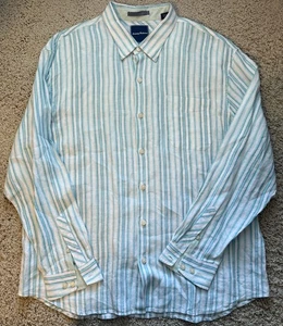 Herren Tommy Bahama weiß blau gestreift 100% Leinen Button Down Hemd Größe XXL - Bild 1 von 5