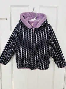 Hanna Andersson Girls Fur-Lined Coat / Jacket Purple & Navy Sz 100 (4) - Picture 1 of 7