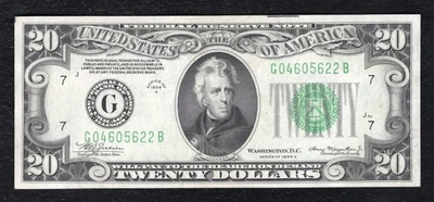 FR. 2055-G 1934-A $20 FRN FEDERAL RESERVE NOTE CHICAGO, IL GEM UNCIRCULATED (C) - Image 1 of 2