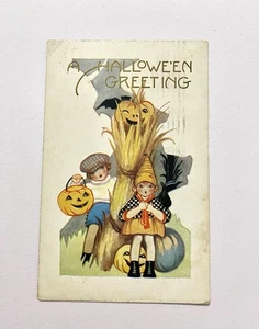 Halloween Postkarte Whitney WH1-2 Kinder Fledermaus, Kürbis, Jack O Laterne geprägt - Bild 1 von 14