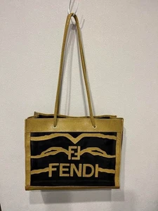 Fendi Vintage Mesh Logo Zucca Tote Shoulder Strap Black Beige Authentic From JP - Picture 1 of 15