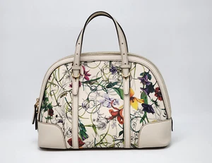 Auténtico Bolso Cartera Gucci Marfil Bonito Estampado Floral Cuero Asa Superior - Imagen 1 de 23