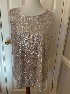 NWT DKNY Women's Sequined Scoop-Neck Sleeveless Tank Top Medium Champagne - Picture 1 of 11