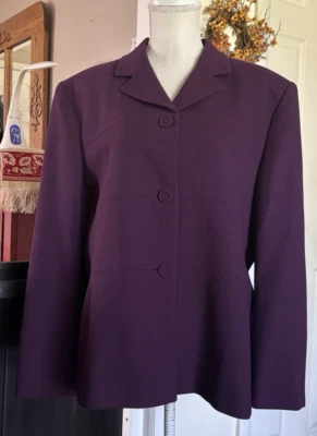 复古 Jones New York Blazer 夹克紫色 尺寸 16 100% 纯全新羊毛职业二手状况完好 — 第 1/4 张图片