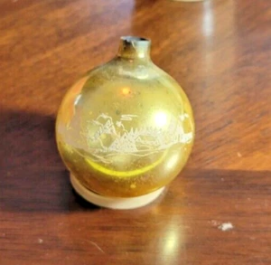 Vintage Christmas Ornament Glass Ball  Golden With Scenic Art Missing Topper - Picture 1 of 4