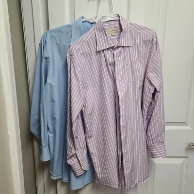 2 Tommy Bahama 16.5 32/33 Azul Púrpura Manga Larga Abotonada Camisa de Vestir Rayas Foto 1 de 4
