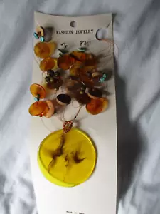 Mainly amber colour necklace & earrings set, on fine line - pierced ears - Picture 1 of 6