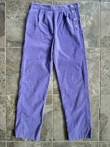 VTG Sears Girls 12 Corduroy Pants 26x27 Purple High Waist Wide Tapered Leg Pleat - Picture 1 of 7